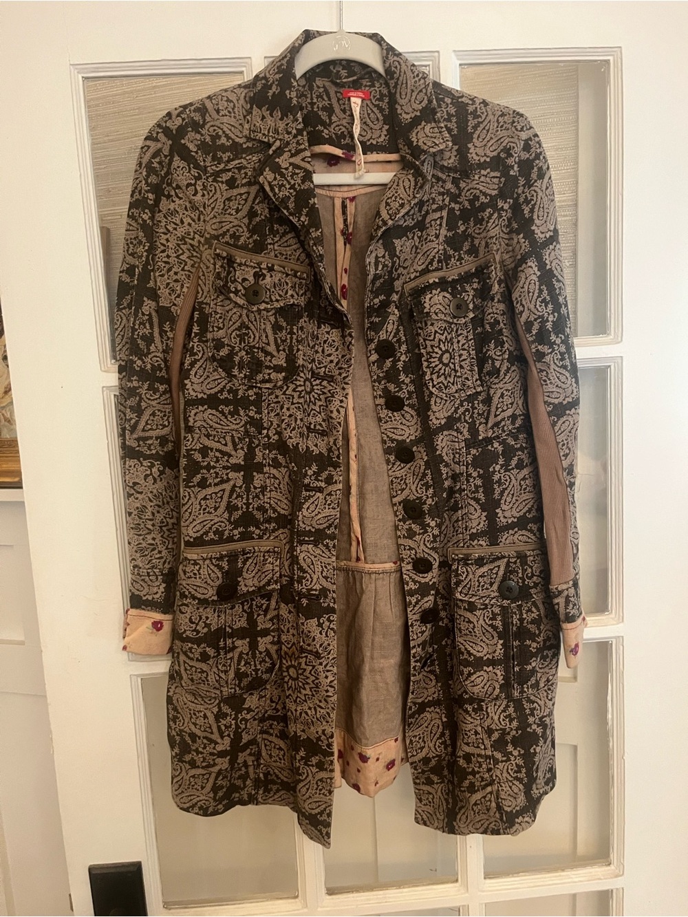 Free People Black & Tan Patterned Long Jacket